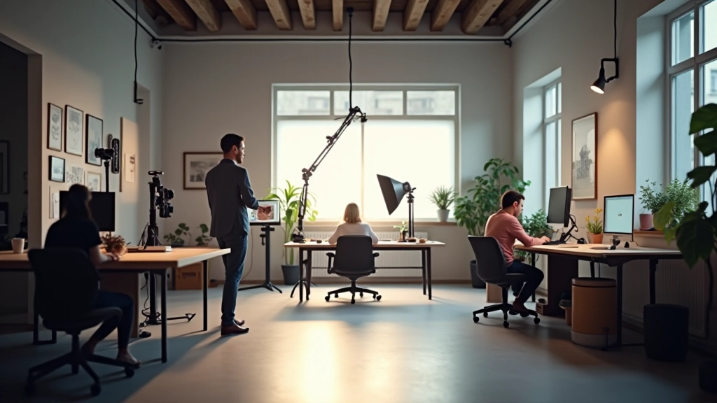 Studio di animazione professionale con strumenti creativi e storyboard