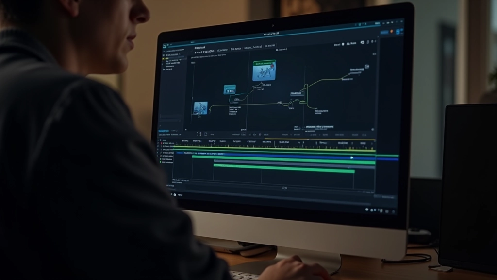 Desktop con software di animazione aperto mostrando timeline con keyframes e curve di interpolazione per movimento complesso